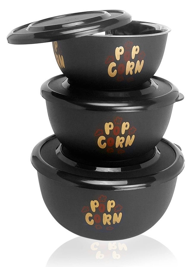 Zaib Microwave Safe Stainless Steel Bowl Set with Lid | Steel Inside Plastic Outside | Stackable Bowls for Snack Serving, Food Storage & Reheating | Multipurpose Kitchen Bowls (Black Pop Design) - Image 1